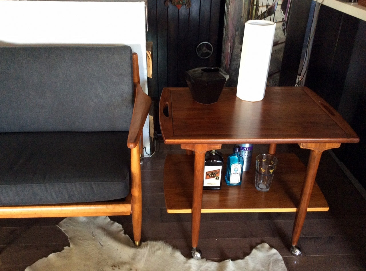 REFINISHED Mid Century Modern Walnut Bar Cart Trolley, great for the records and turntable too! - Mid Century Modern Toronto