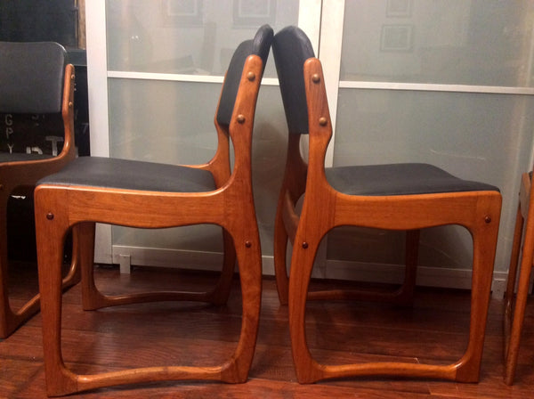 Set of 4 Mid Century Modern Danish Solid Teak Chairs REUPHOLSTERED with sleigh legs - Mid Century Modern Toronto