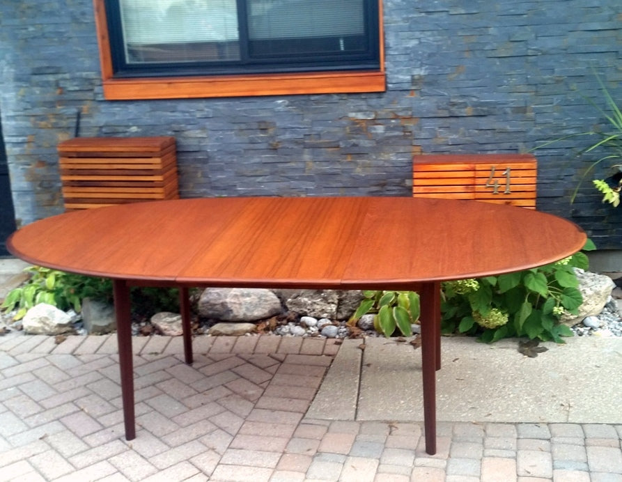 Mid Century Modern Oval Teak Dining Table Extendable REFINISHED - Mid Century Modern Toronto