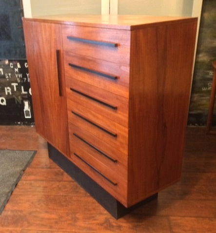 MCM Teak  Gentlemen’s Chest Wardrobe w black pedestal REFINISHED 48" - Mid Century Modern Toronto