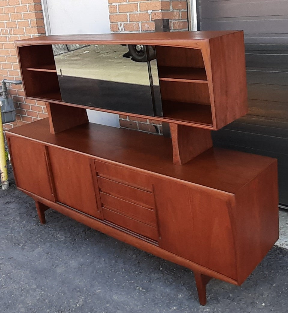 REFINISHED Danish MCM Teak Credenza Sideboard w a Topper Display Hutch, 84" - Mid Century Modern Toronto