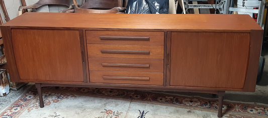 REFINISHED MCM Teak Sideboard with tambour doors by RS Associates, 78" - Mid Century Modern Toronto