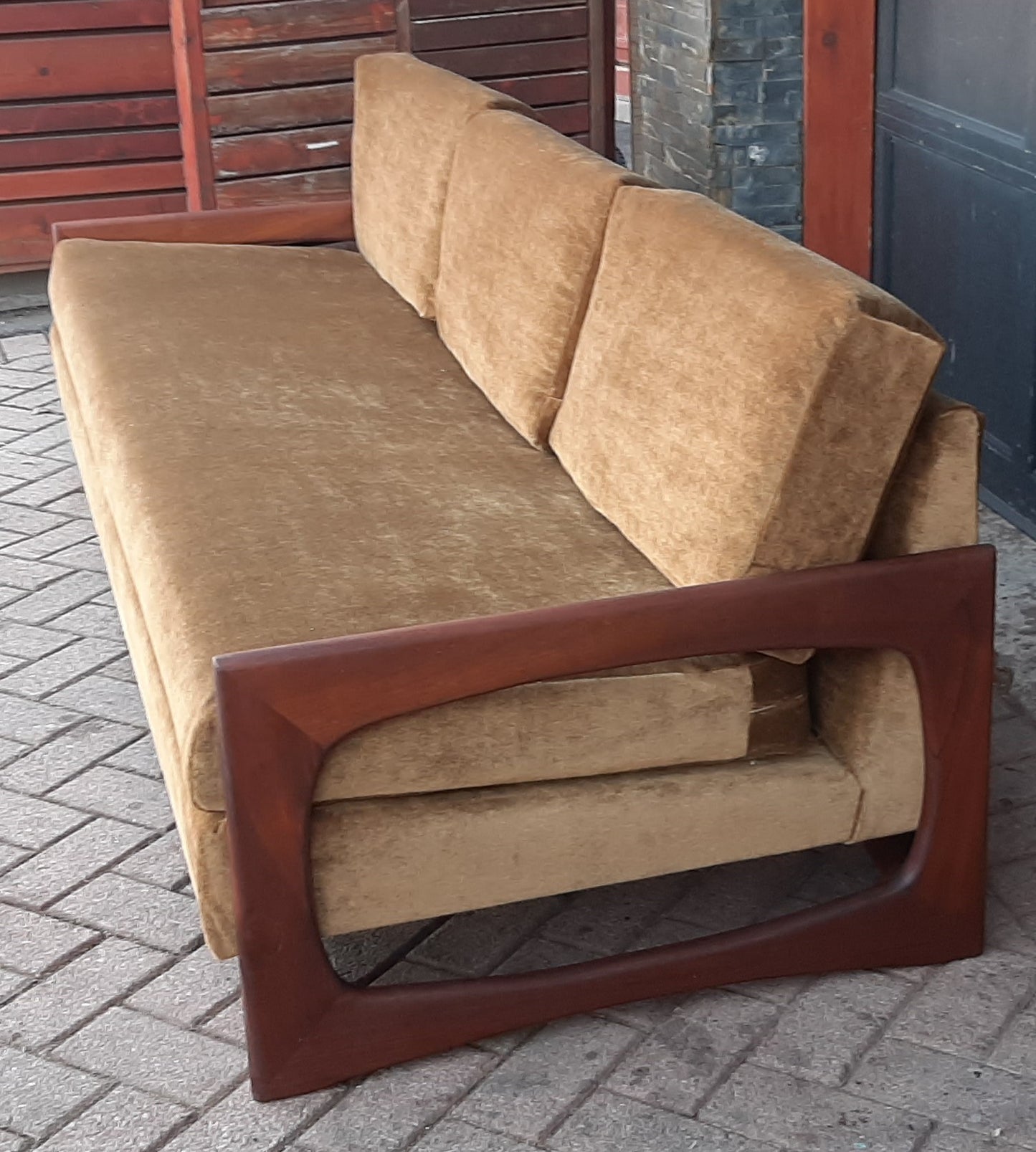 REFINISHED REUPHOLSTERED MCM Teak 4-Seater Sofa & Armchair in Wool Mohair - PERFECT