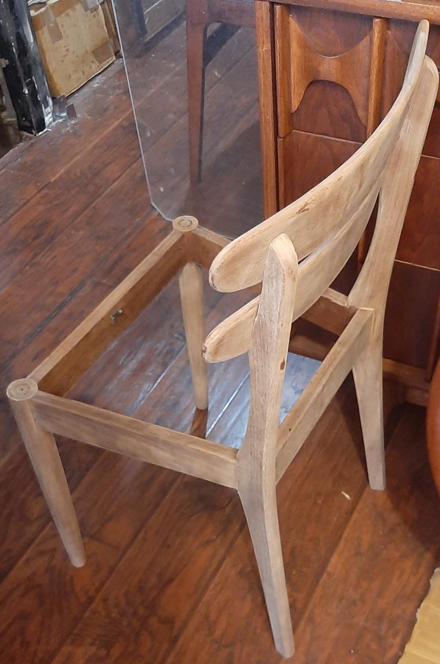 4 REFINISHED Danish MCM teak chairs, REUPHOLSTERED in wool mohair, PERFECT