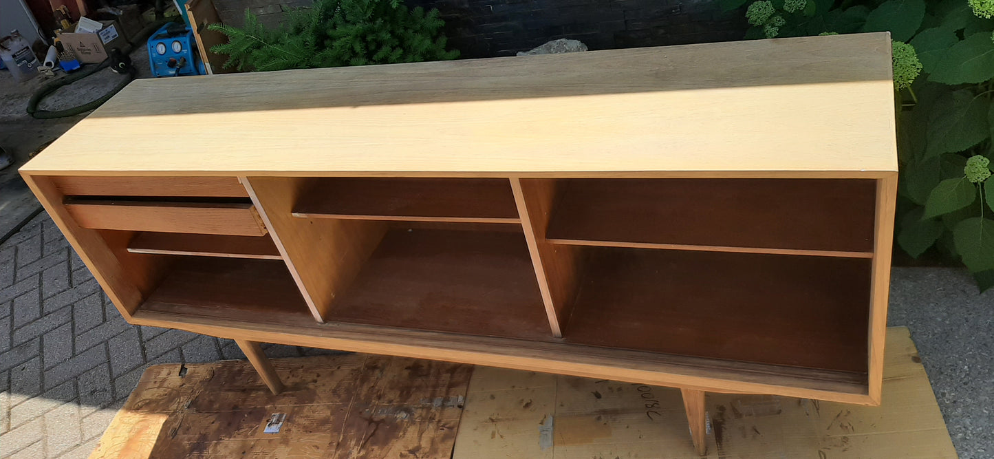 REFINISHED Mid Century Modern Walnut Credenza with Tambour doors, 8 ft