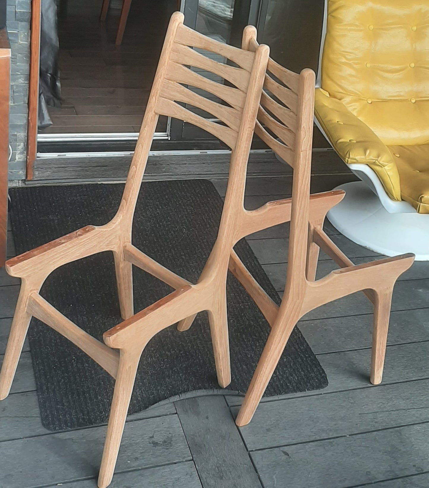 6 REFINISHED Danish MCM Teak Chairs by Niels Moller REUPHOLSTERED in green wool mohair