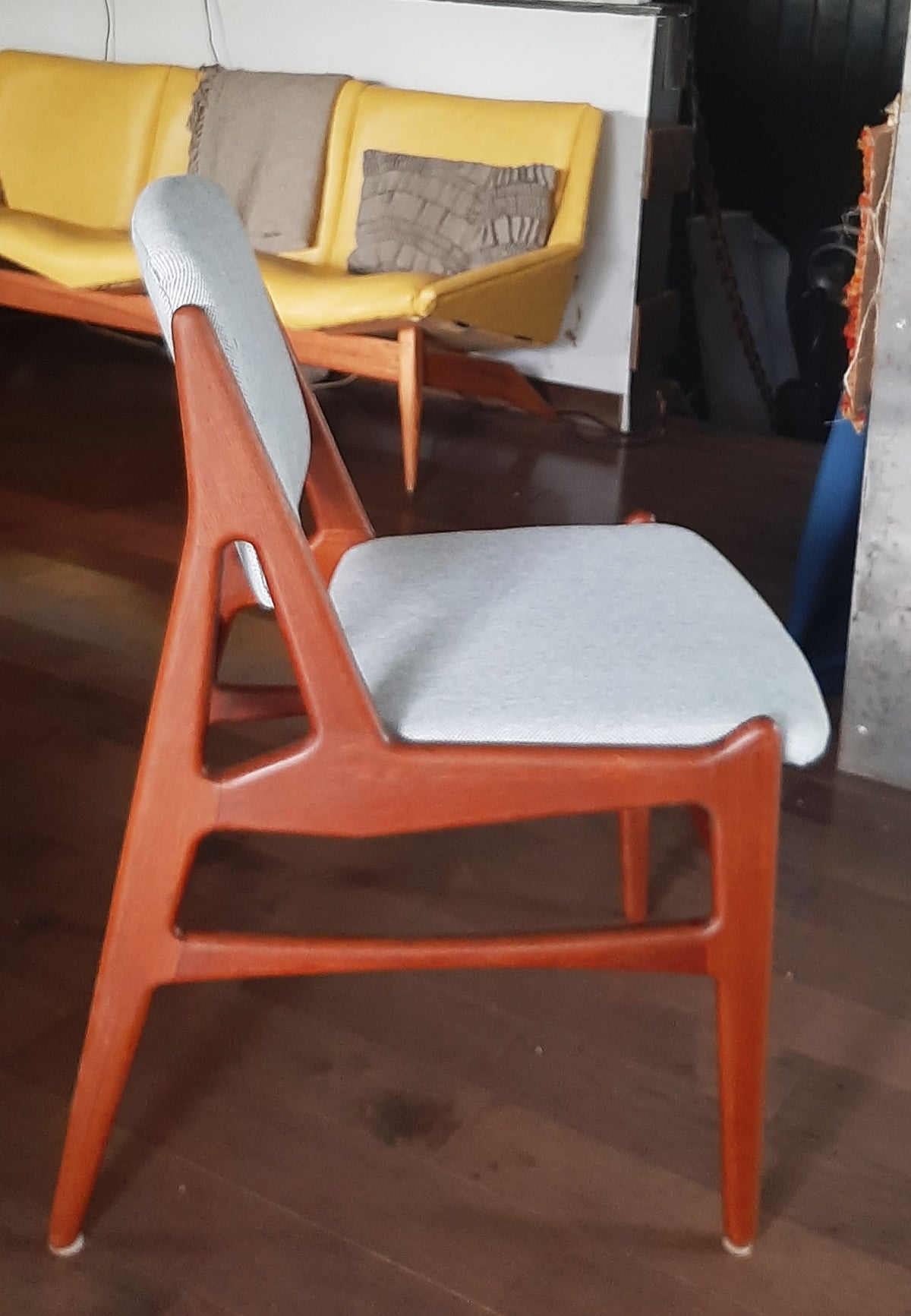 4 RESTORED REUPHOLSTERED in Maharam fabric Danish MCM Teak Chairs by Arne Vodder