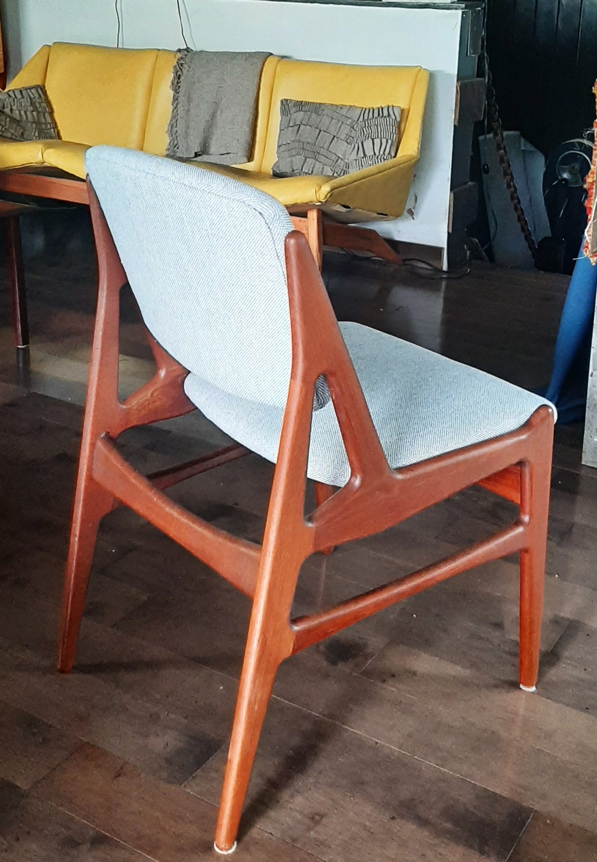 4 RESTORED REUPHOLSTERED in Maharam fabric Danish MCM Teak Chairs by Arne Vodder