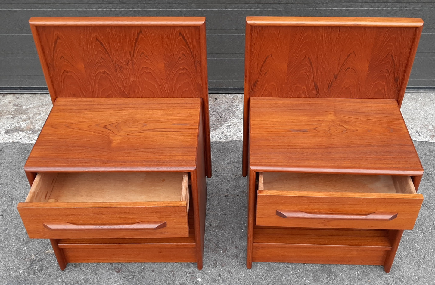 REFINISHED Mid Century Modern Teak King Bed w 2 Nightstands