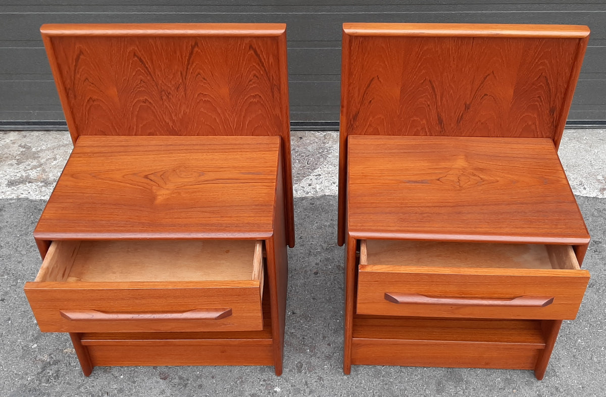 REFINISHED Mid Century Modern Teak King Bed w 2 Nightstands