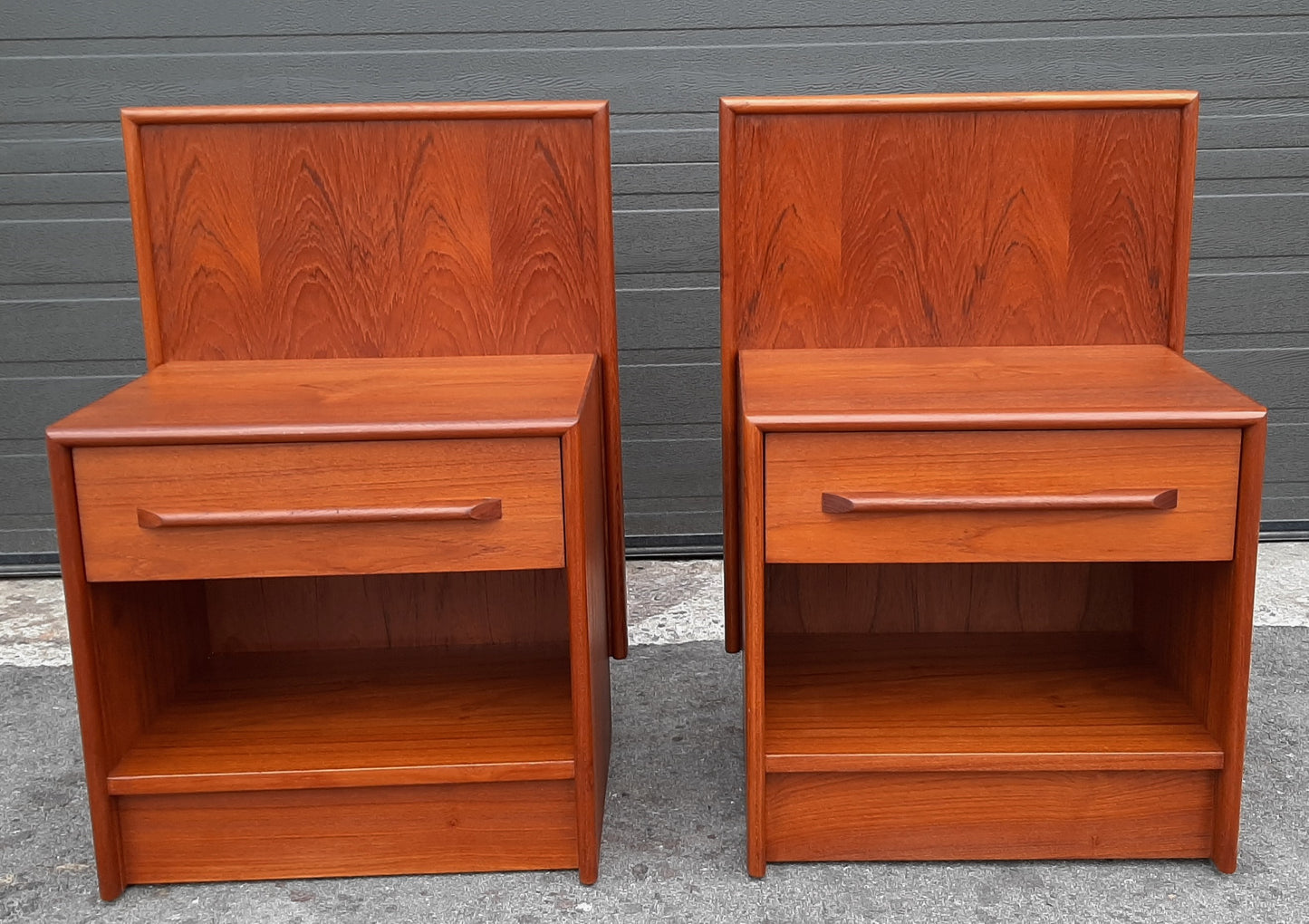 REFINISHED Mid Century Modern Teak King Bed w 2 Nightstands