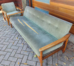 REFINISHED REUPHOLSTERED in Green Teal Mid Century Modern Teak Sofa 78