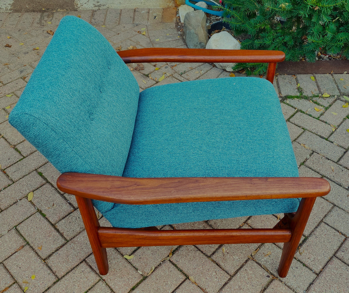 REFINISHED REUPHOLSTERED in Green Teal Mid Century Modern Teak Sofa 78