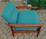 REFINISHED REUPHOLSTERED in Green Teal Mid Century Modern Teak Sofa 78