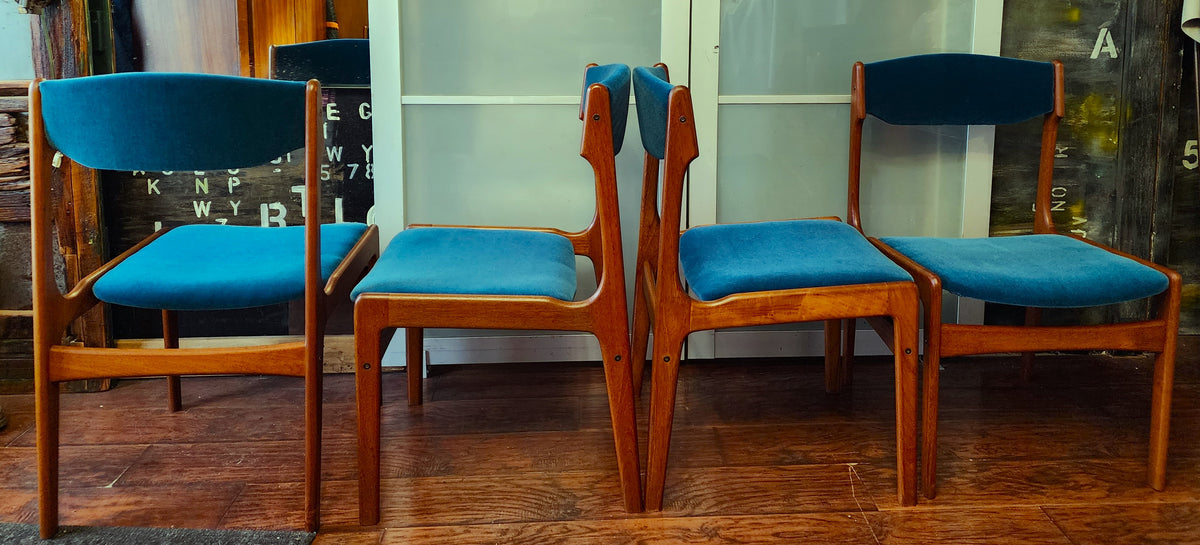 Wool Mohair Fabric Turquoise for 8 REFINISHED Danish MCM Teak Chairs by E.Buch