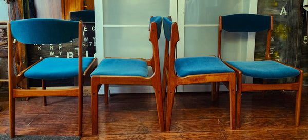 Wool Mohair Fabric Turquoise for 8 REFINISHED Danish MCM Teak Chairs by E.Buch