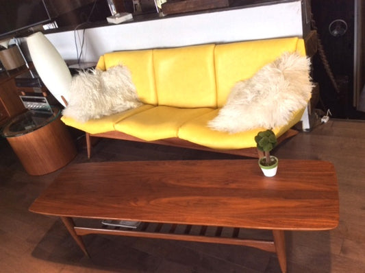 Mid Century Modern Walnut Coffee Table Surfboard with Shelf REFINISHED - Mid Century Modern Toronto