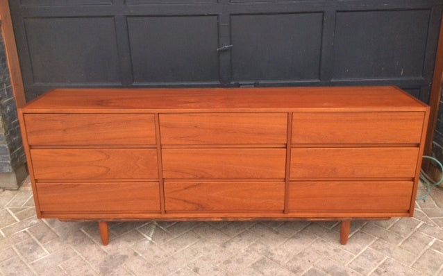 REFINISHED MCM Teak Queen Bed & Dresser 9 Drawers - Mid Century Modern Toronto