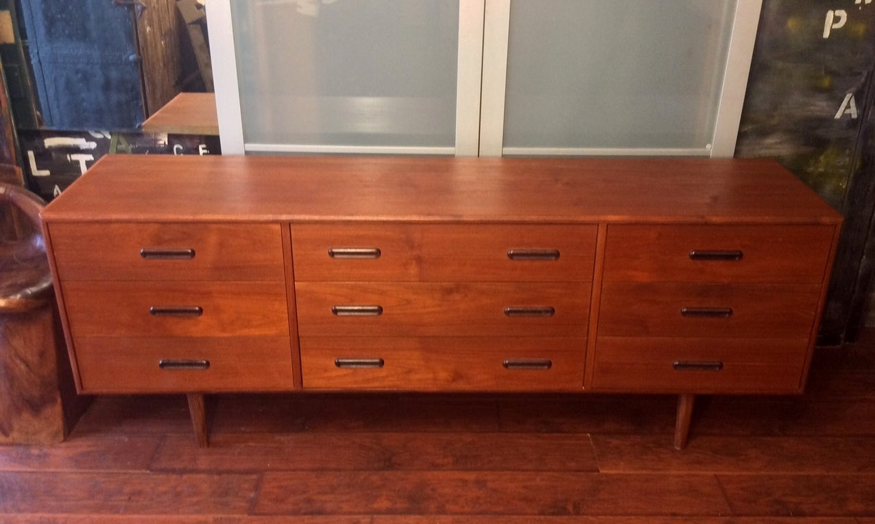 REFINISHED Mid-Century Modern Teak 9 drawers Dresser - Mid Century Modern Toronto