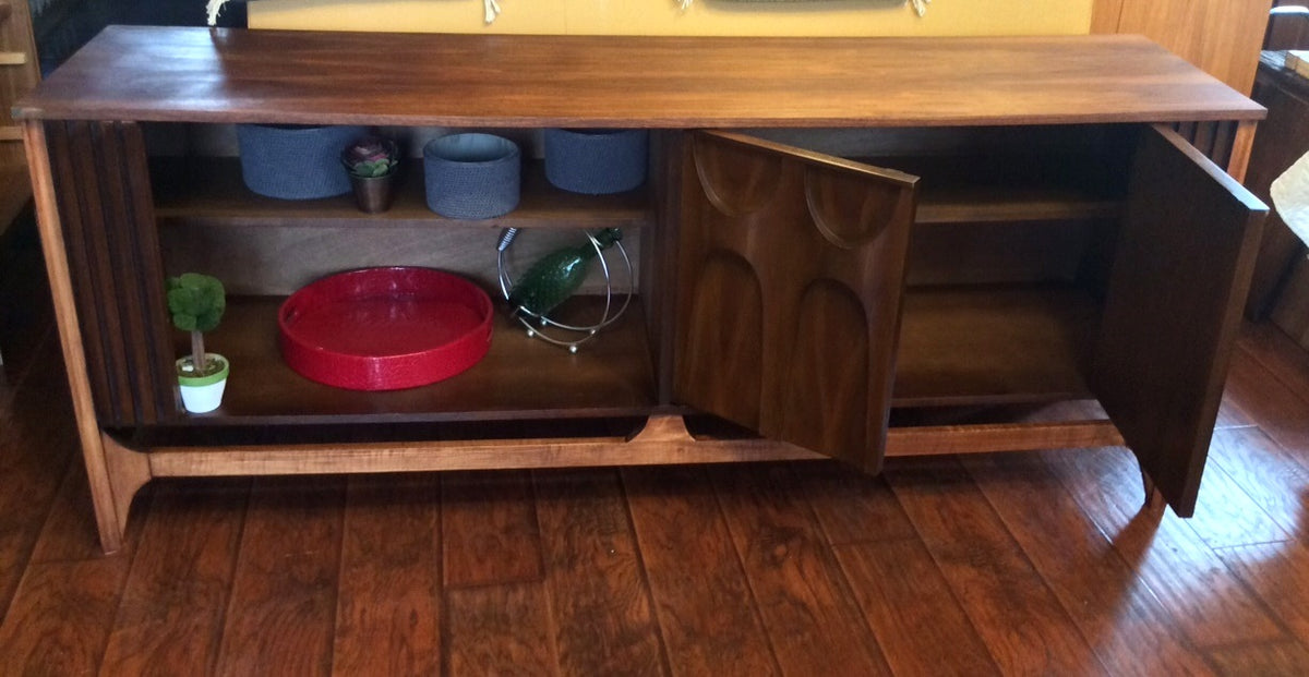 Mid Century Modern Broyhill Brasilia Style Walnut Sideboard with sculpted front - Mid Century Modern Toronto