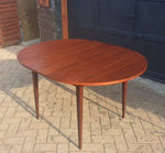 Small REFINISHED MCM  Teak Table Round to Oval w 1 Leaf 40