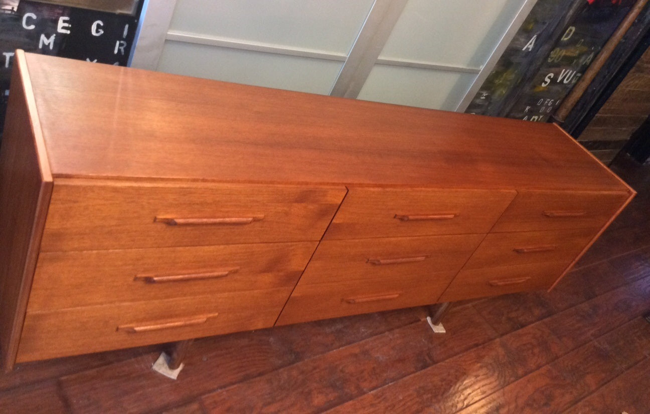 REFINISHED Mid-Century Modern Teak 9 drawers Dresser - Mid Century Modern Toronto