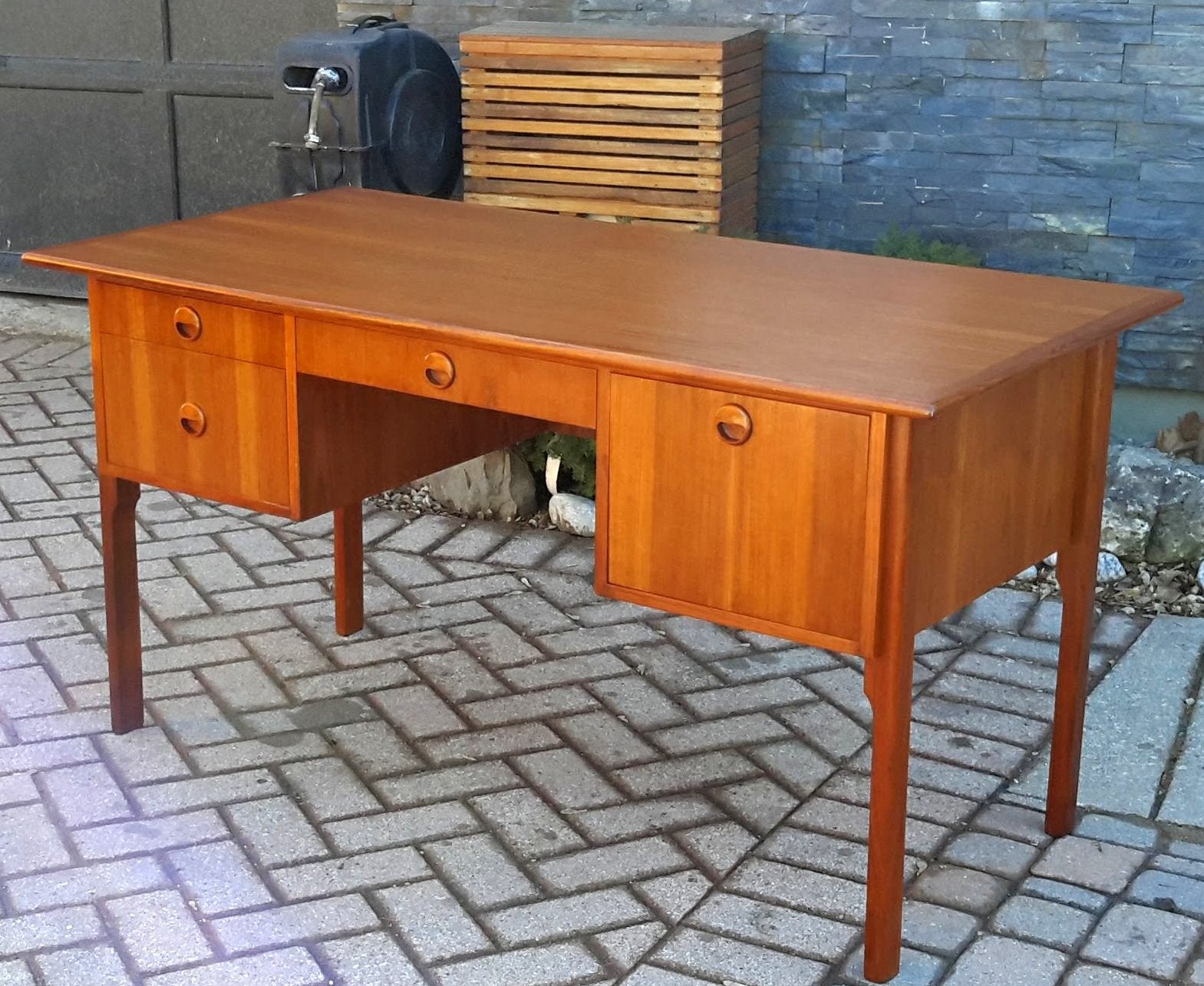 Mid Century Modern Teak Desk REFINISHED Free Standing - Mid Century Modern Toronto