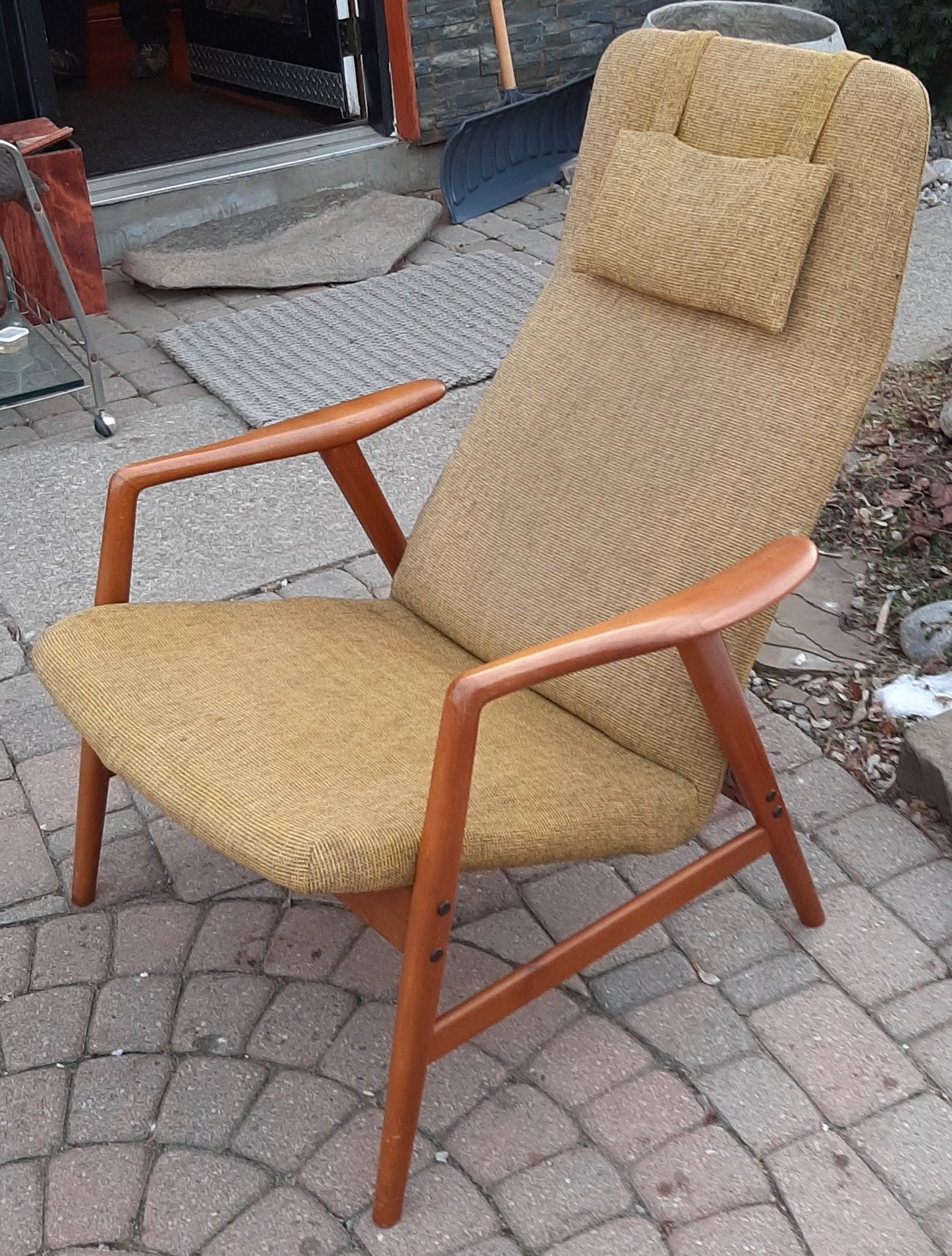 Will be REFINISHED & REUPHOLSTERED Danish MCM Teak Lounge Chair Recliner by Arne Vodder and Anton Borg