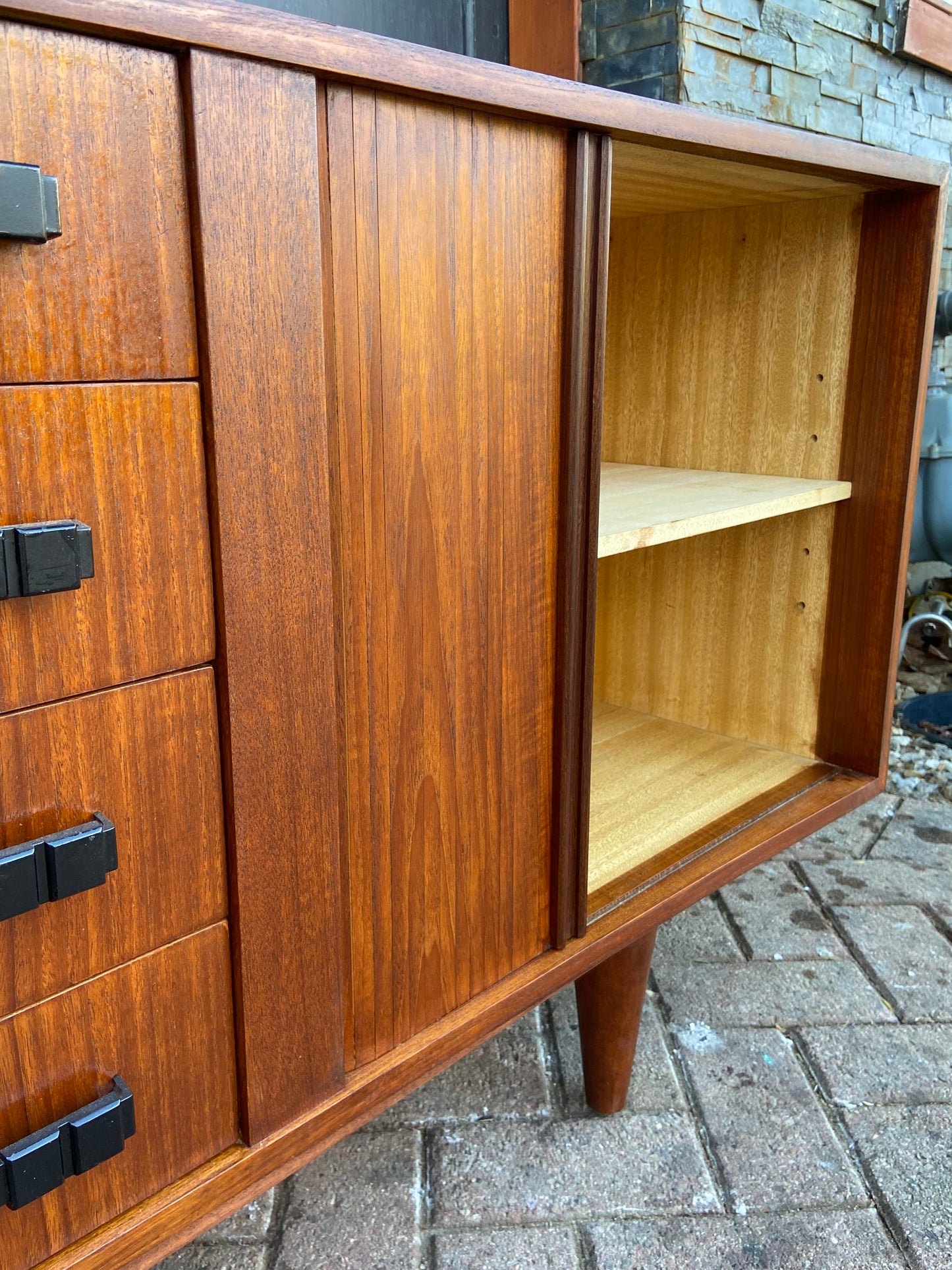 REFINISHED MCM Teak Sideboard with tambour doors by RS Associates 78"