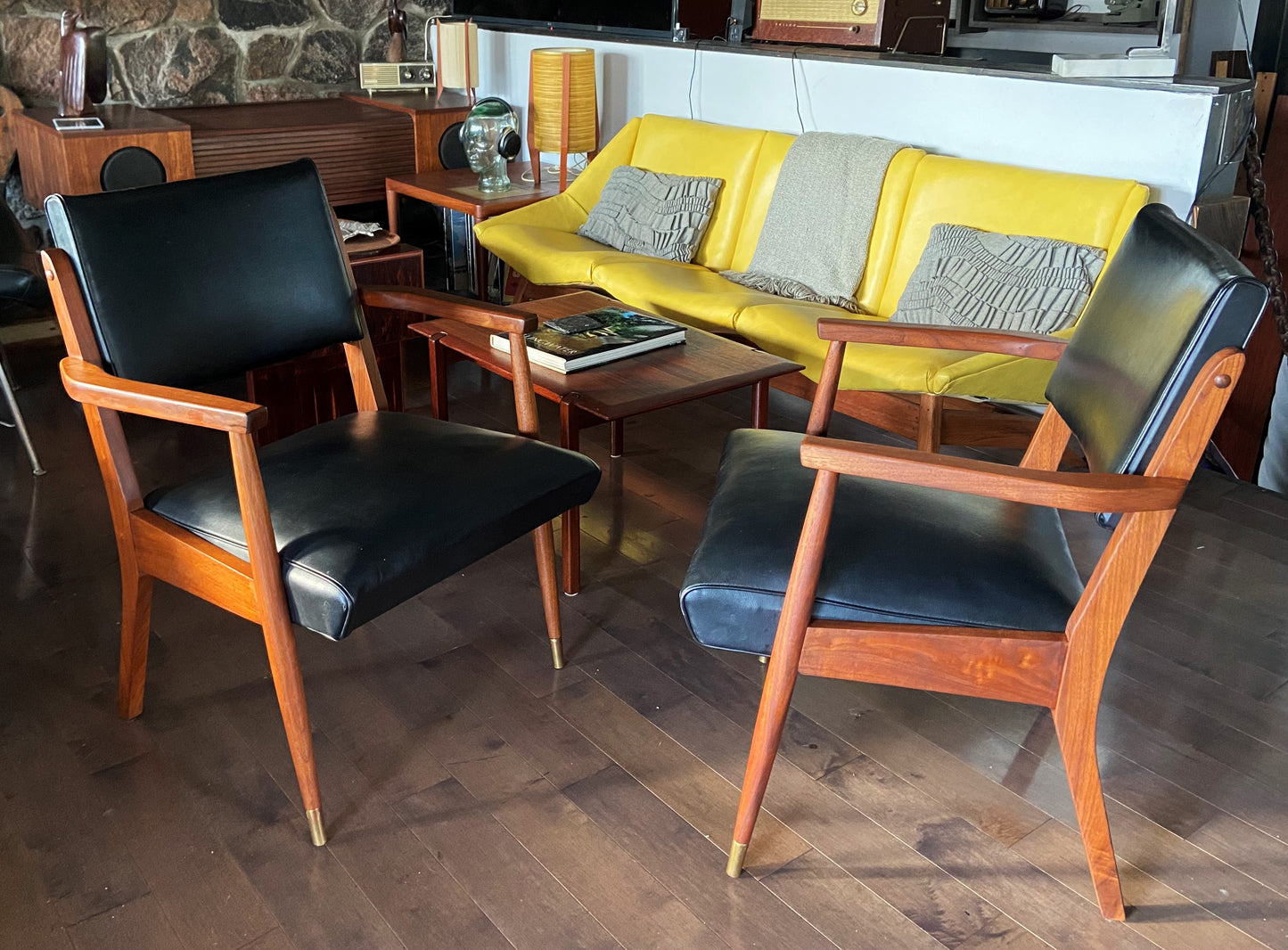 REFINISHED Mid Century Modern Walnut Armchairs - Set of 2