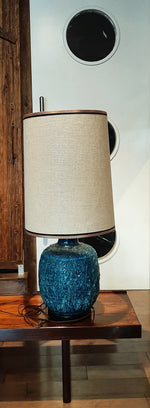Large Mid Century Modern Turqoise Glazed Pottery Lamp, H 34