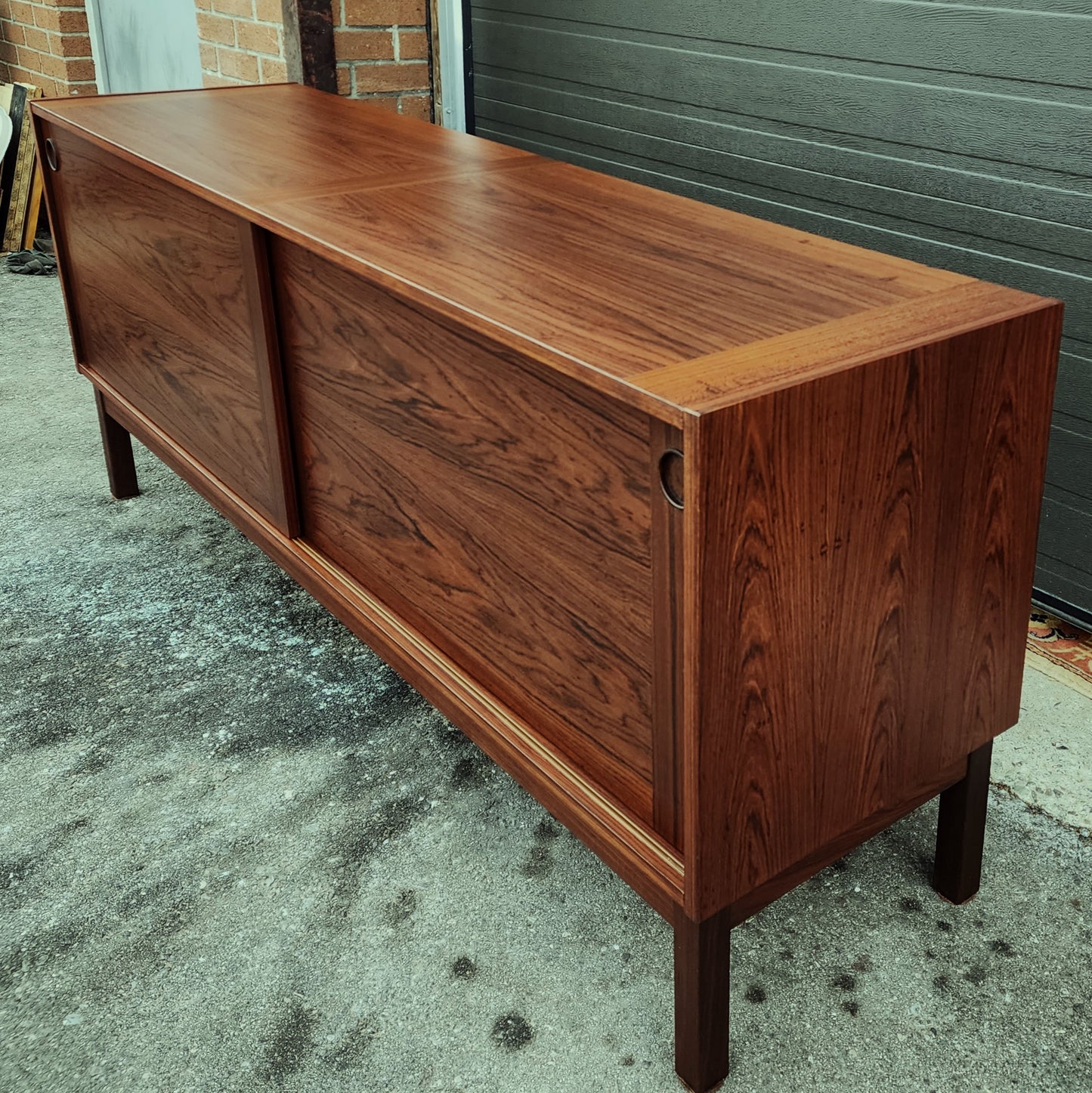 REFINISHED Danish Mid Century Modern Rosewood Credenza w Finished Back 72"