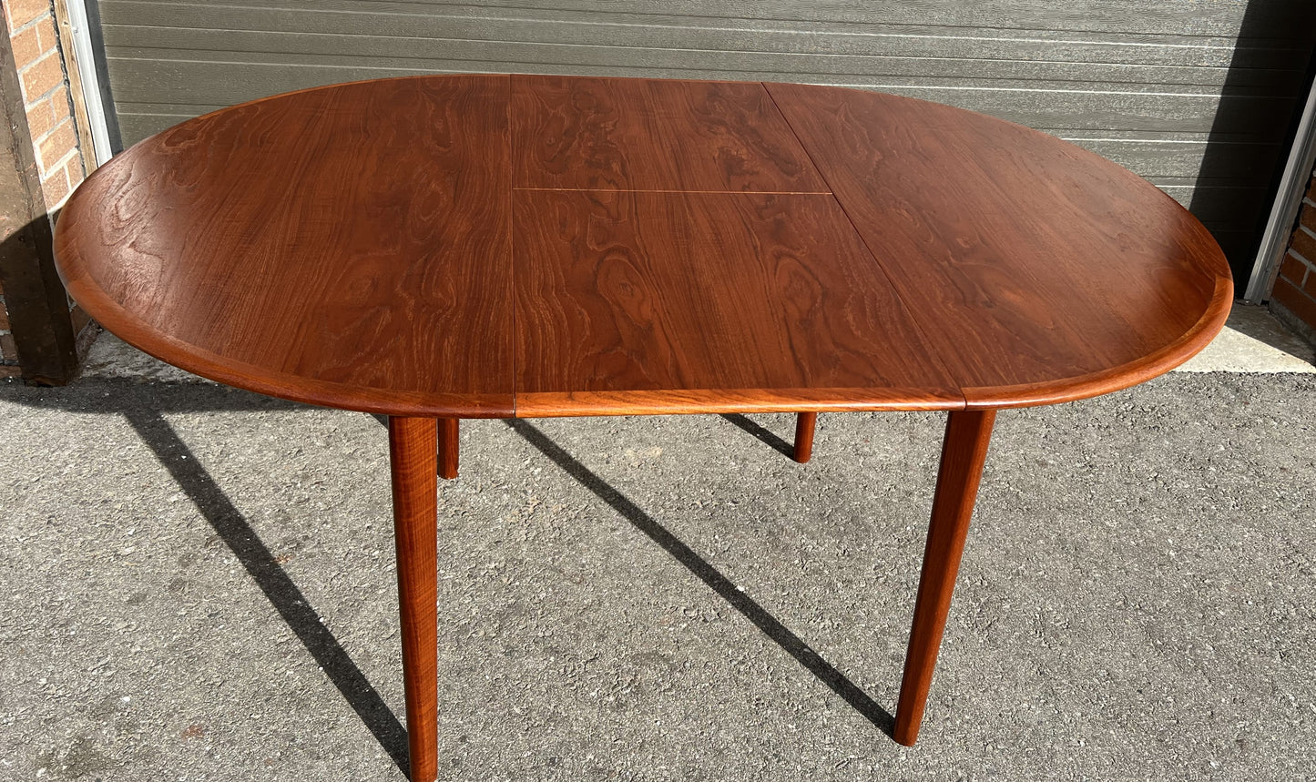 REFINISHED Mid Century Modern Teak Table Round w Butterfly Leaf 43"-61"