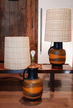 Set of 2 Large Mid Century Modern Orange Pottery Lamps, H 34