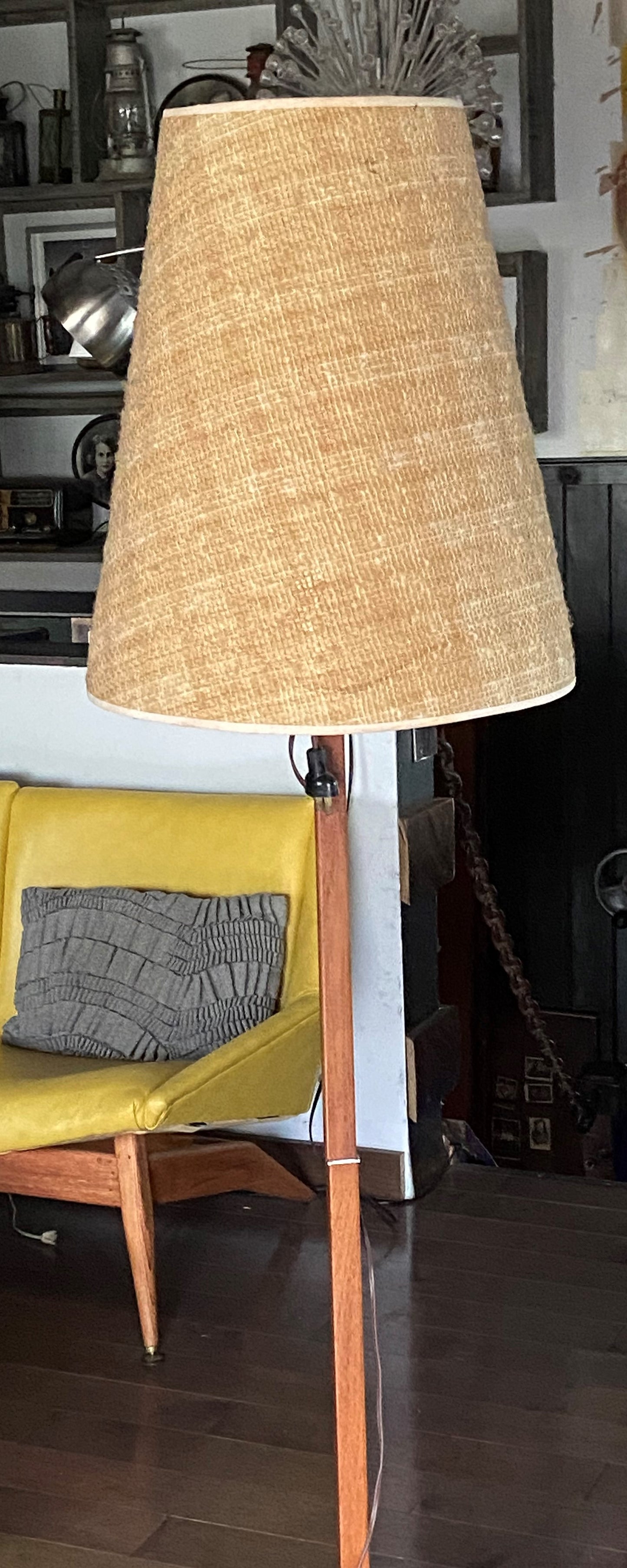 Mid Century Modern Teak Floor Lamp, H 63" (including shade)
