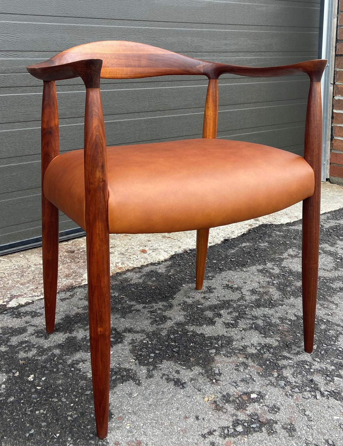 REFINISHED REUPHOLSTERED in Leather Danish Mid Century Modern Teak Armchair
