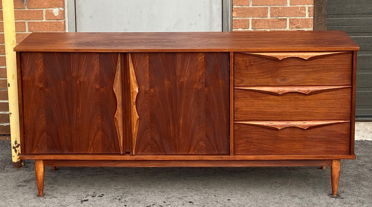 REFINISHED MCM Walnut Buffet Sideboard 66", Perfect