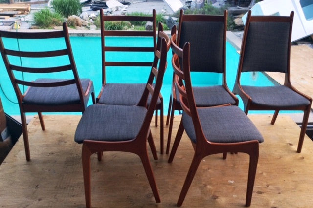 ON HOLD  6 Danish MCM Teak Chairs by Kai Kristiansen REUPHOLSTERED Grey - Mid Century Modern Toronto