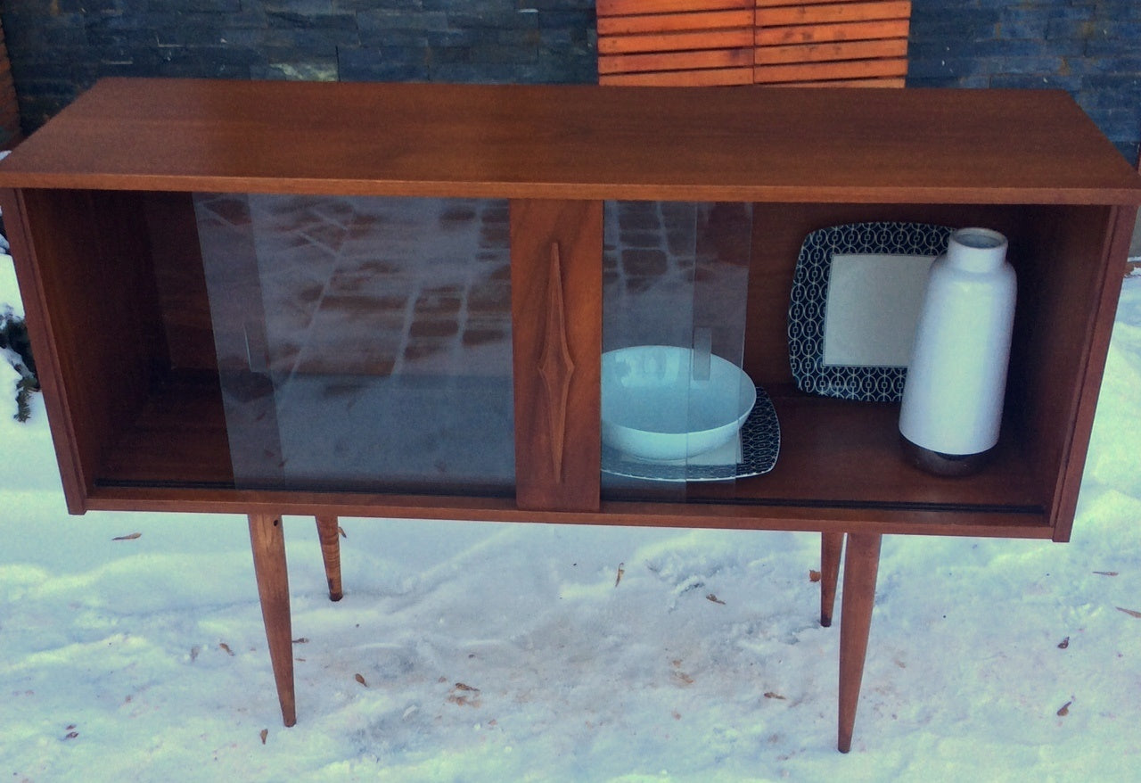 Mid Century Modern Teak Display Buffet China Console Restored 4 ft - Mid Century Modern Toronto