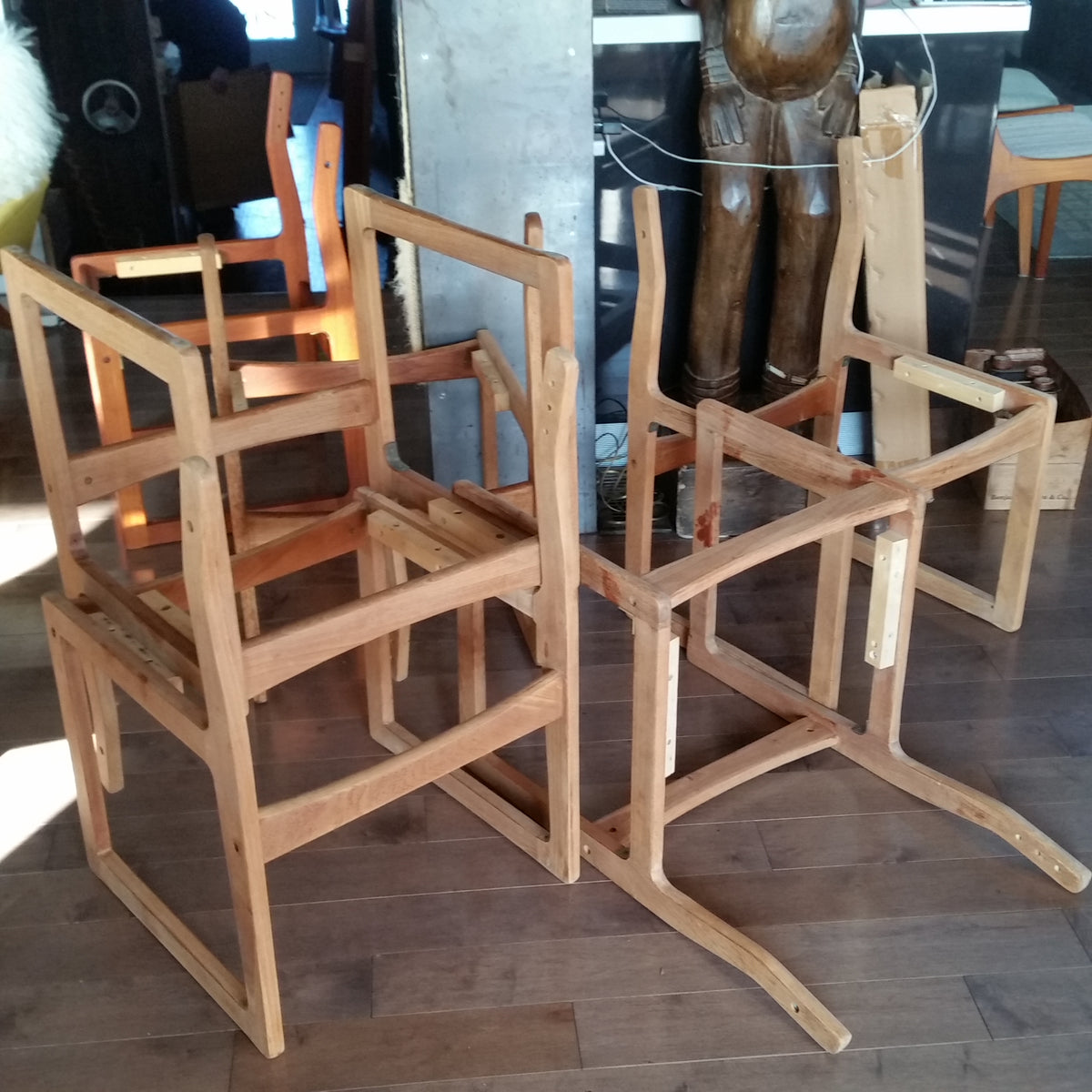 6 Danish MCM Teak Sleigh Chairs REFINISHED REUPHOLSTERED $149 each - Mid Century Modern Toronto