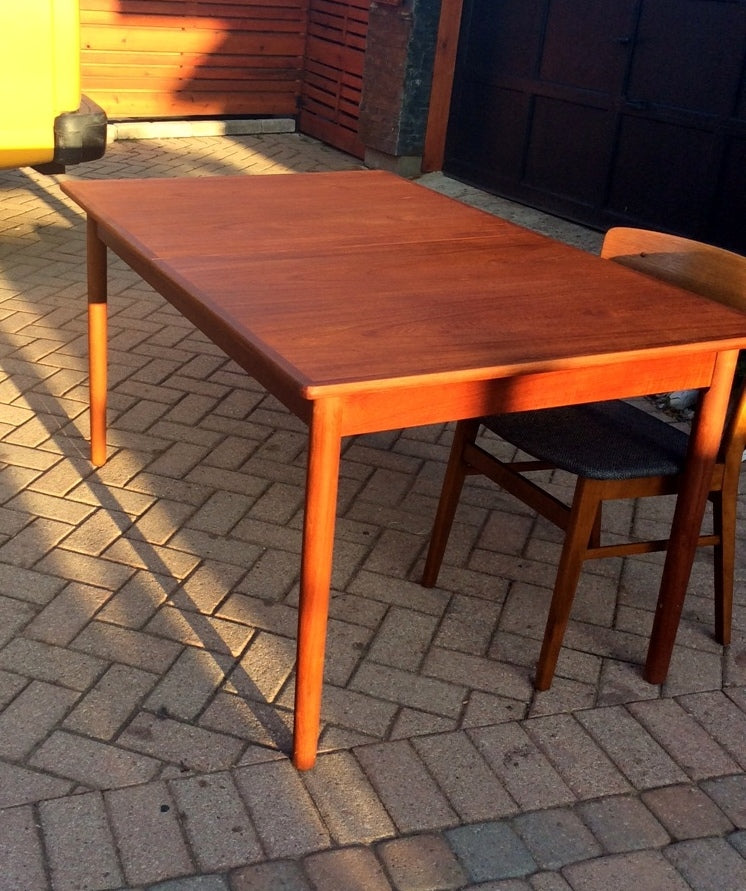 REFINISHED Danish Mid Century Modern Teak Table with Pop Up Leaf Extension - Mid Century Modern Toronto