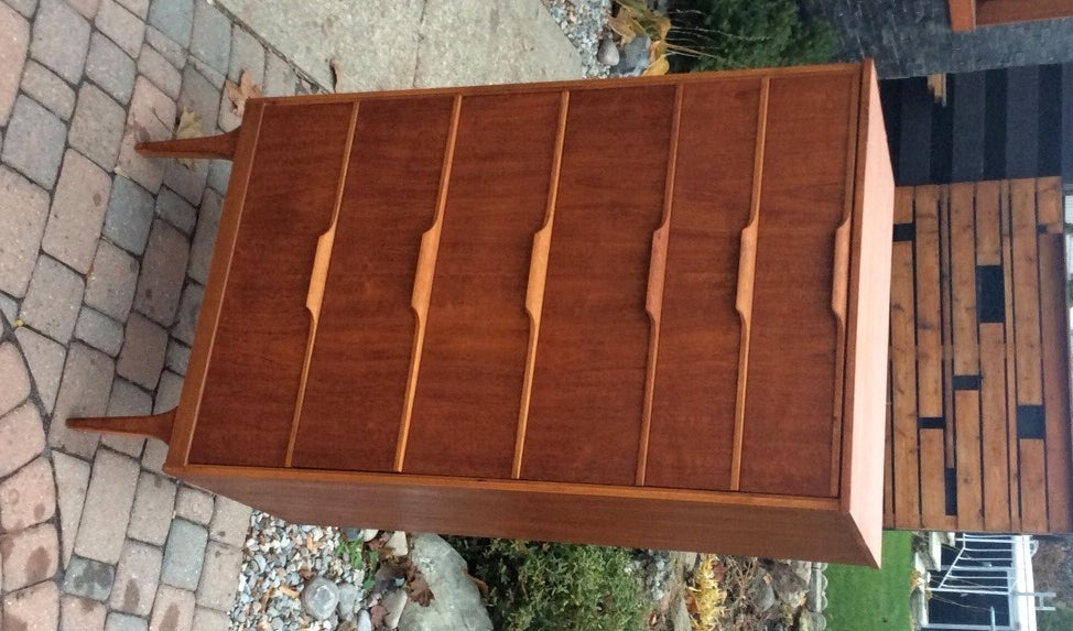 REFINISHED Mid Century Modern Teak Tallboy Dresser 6 Drawers Chest by Austinsuite - Mid Century Modern Toronto