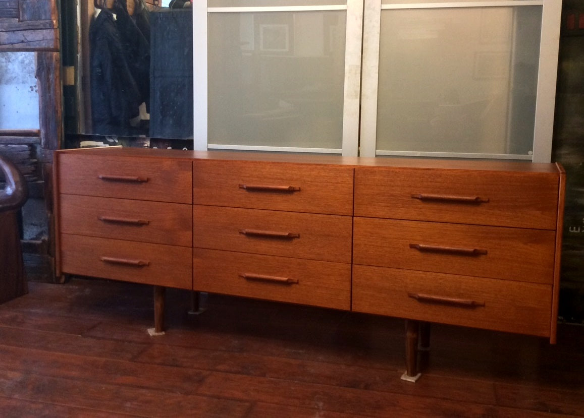 REFINISHED Mid-Century Modern Teak 9 drawers Dresser - Mid Century Modern Toronto