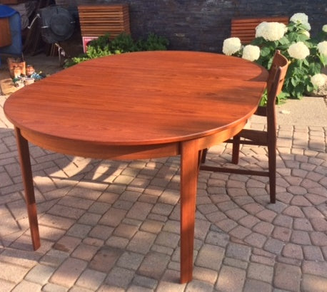 REFINISHED Danish MCM  Teak Table Round to Oval w 2 Leaves 47-86" - Mid Century Modern Toronto