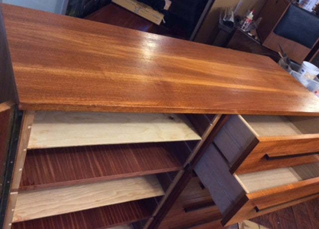 MCM Teak  Gentlemen’s Chest Wardrobe w black pedestal REFINISHED 48