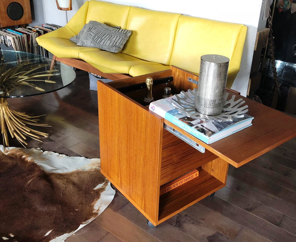 Restored Danish Modern Teak Rolling Filing or Bar cabinet small, perfect condition - Mid Century Modern Toronto