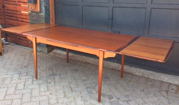 REFINISHED MCM  Teak Draw Leaf Table W ROSEWOOD Edge 60"-98" - Mid Century Modern Toronto