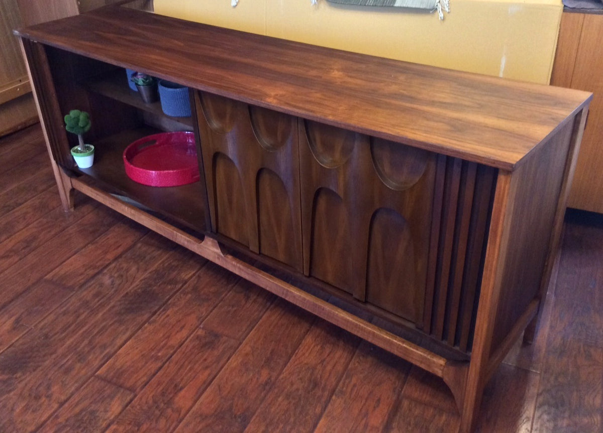 Mid Century Modern Broyhill Brasilia Style Walnut Sideboard with sculpted front - Mid Century Modern Toronto