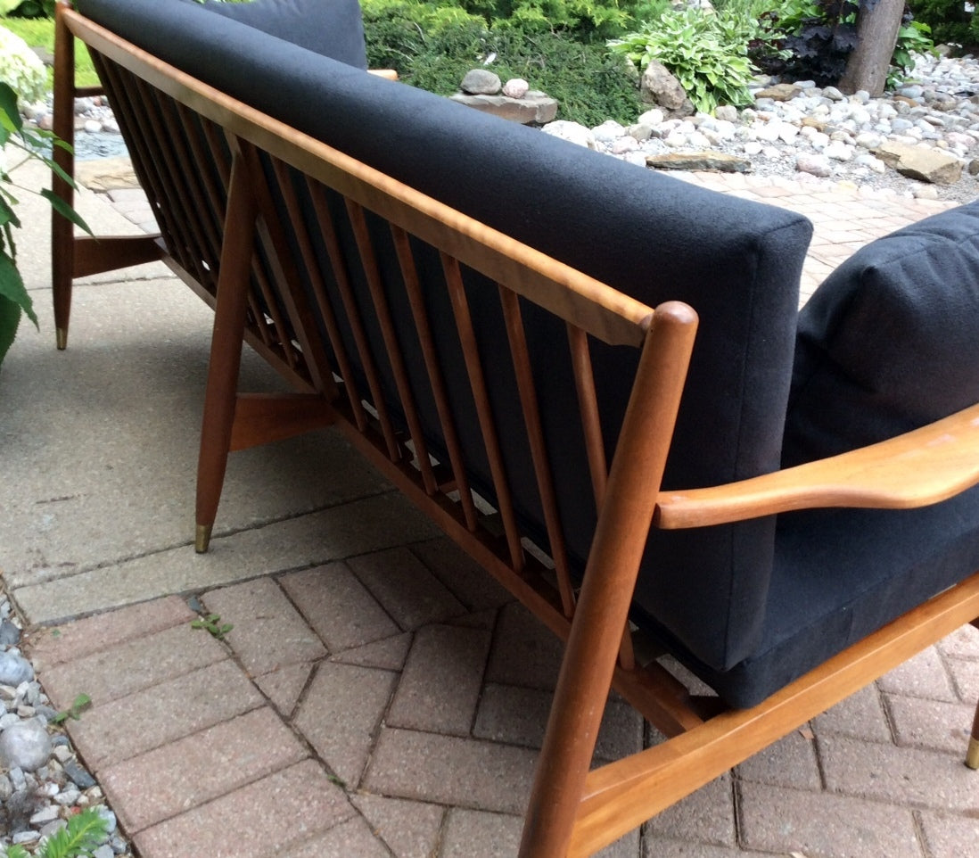 Mid Century Modern 3-Seater Sofa REFINISHED REUPHOLSTERED Charcoal Grey fabric - Mid Century Modern Toronto