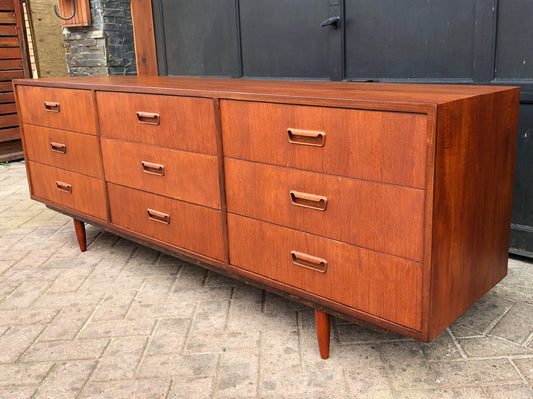 REFINISHED MCM Teak Low DRESSER 9 Drawers 76" - Mid Century Modern Toronto